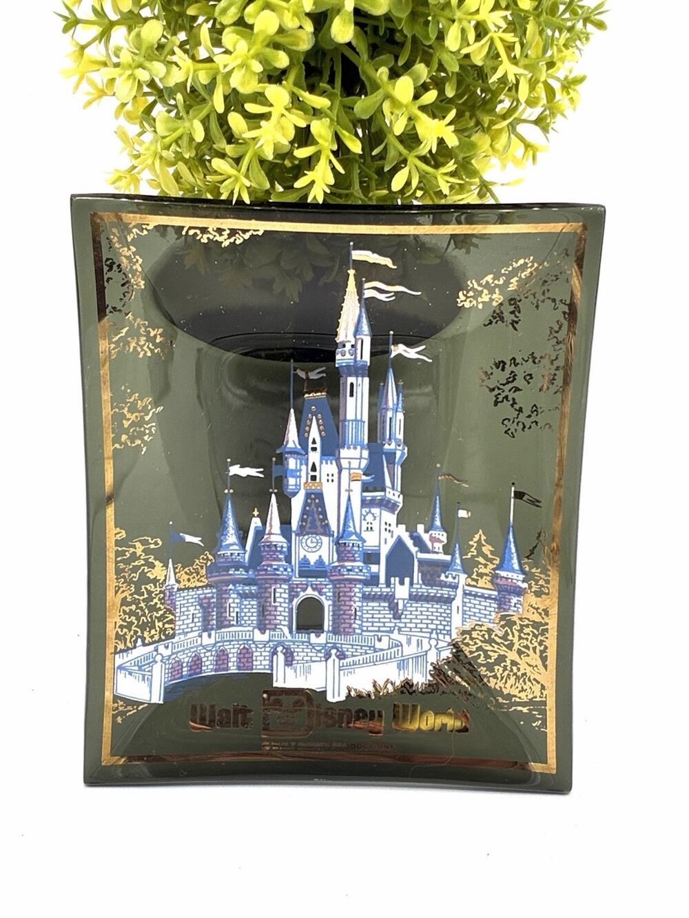 Vintage 1970s Walt Disney World Cinderella Castle Smoked Glass Trinket Dish